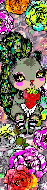 Free kawaii bookmark featuring a squirrel holding a strawberry